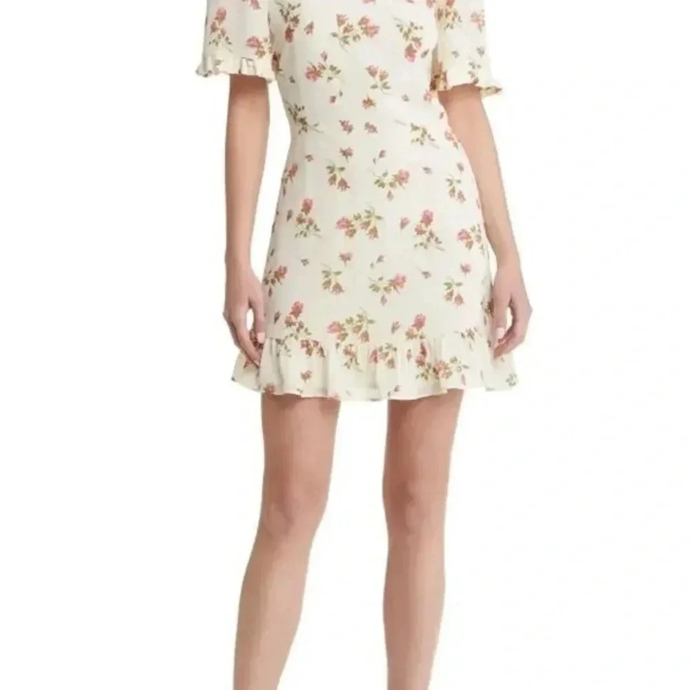 Reformation Alaina Dress $218 Florence Cream Pink Floral sz 0 B2153